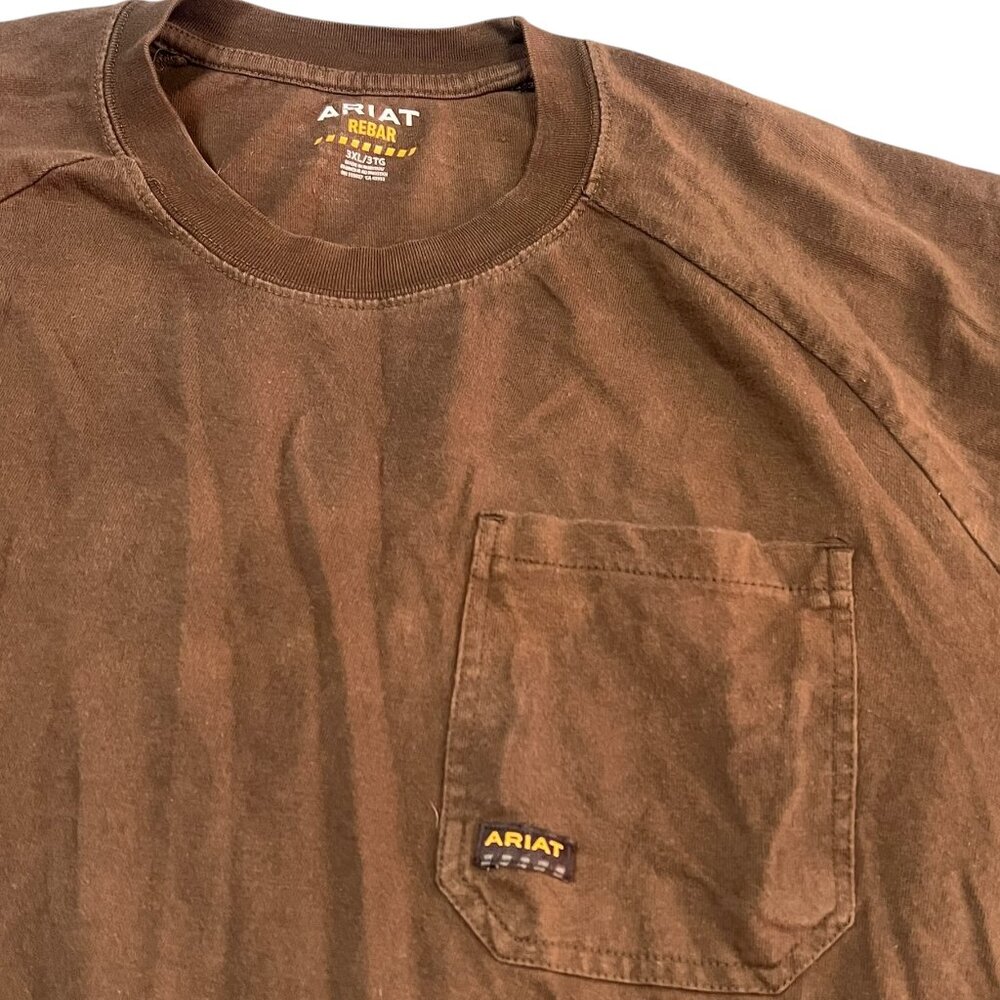 Ariat Rebar Long Sleeve Shirt Men's Size 3XL Brown Front Pocket Camo Spell Out - Picture 2 of 5